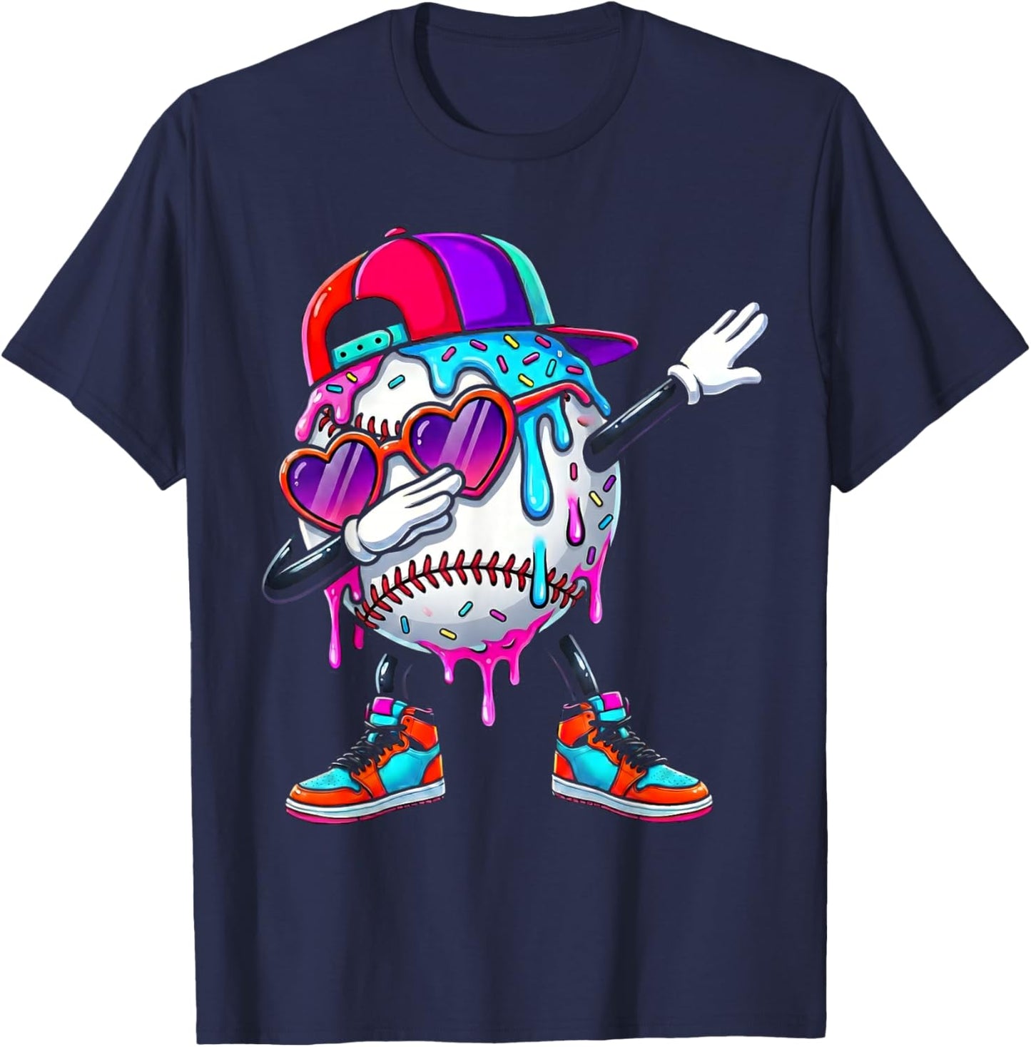 Baseball Ice Cream Drip Dabbing Sports Sprinkles for Boys T-Shirt - T-Shirt | Navy