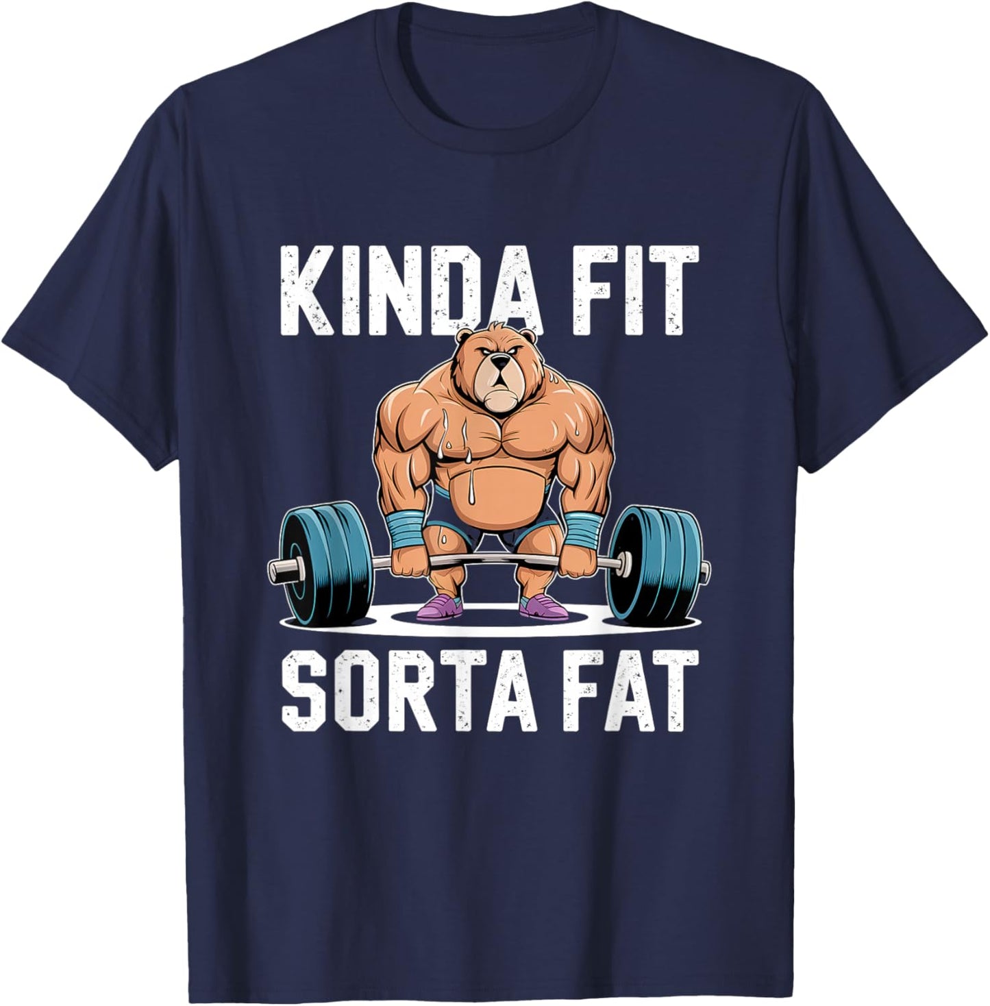 Kinda Fit Sorta Fat Funny Gym Body Cute Bear Retro T-Shirt - T-Shirt | Navy