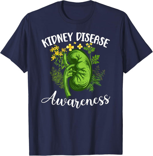 Kidney Disease Awareness Flowers Kidney Disease Warrior T-Shirt - T-Shirt | Navy