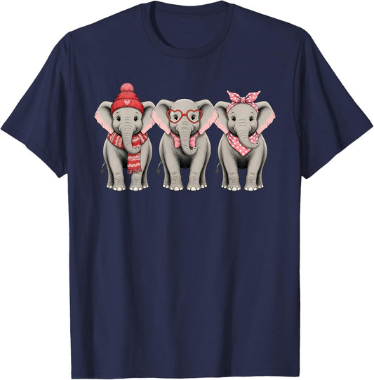 Retro Elephant Cute Valentine Safari Animal T-Shirt - T-Shirt | Navy