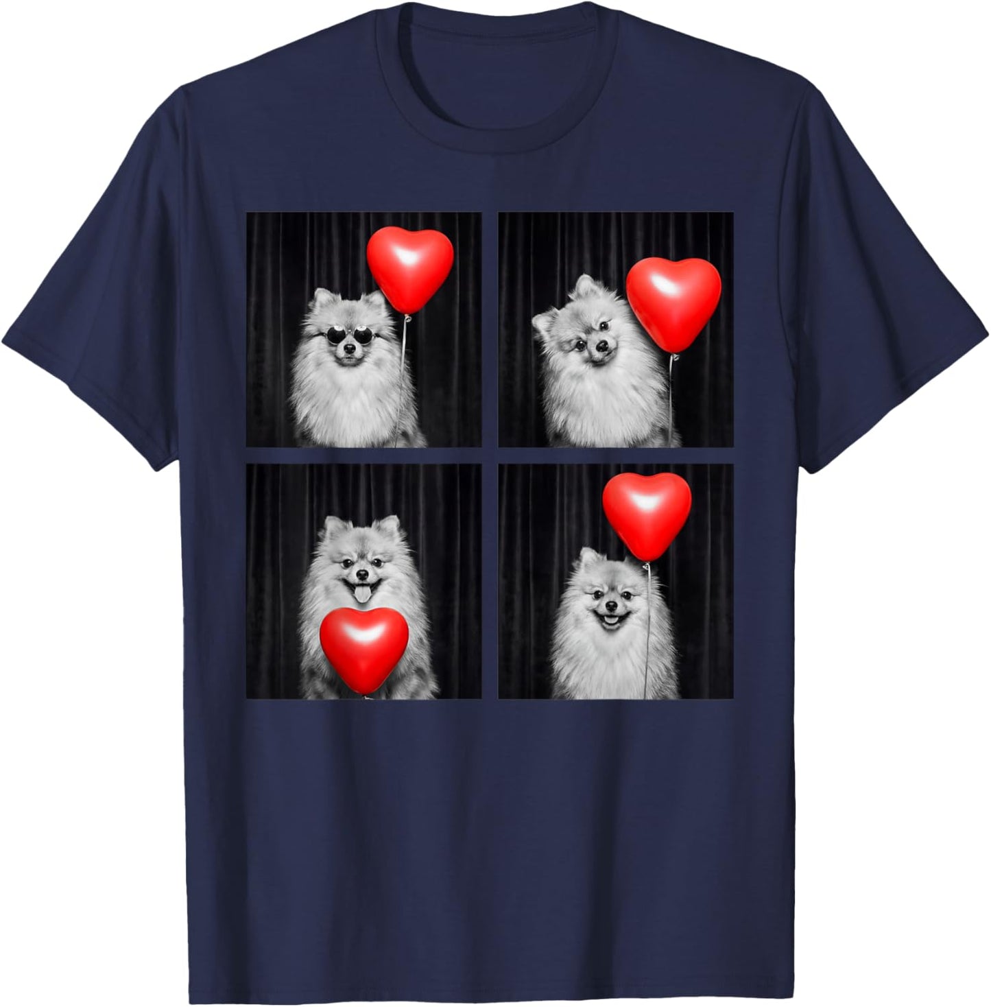 Funny Pomeranian Photobooth Dog Lover Design Valentines T-Shirt - T-Shirt | Navy