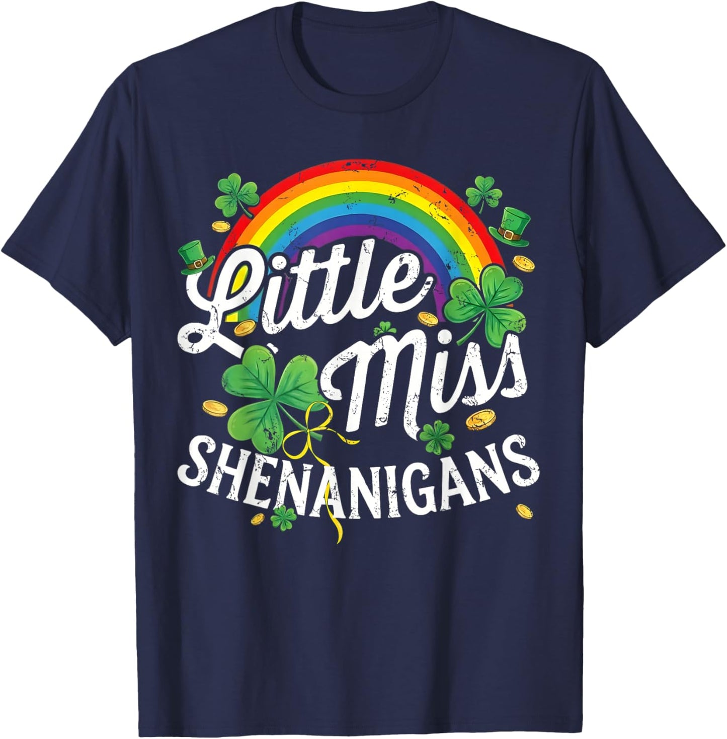 Little Miss Shenanigans St Patrick's Day Lucky Irish Girl T-Shirt - T-Shirt | Navy