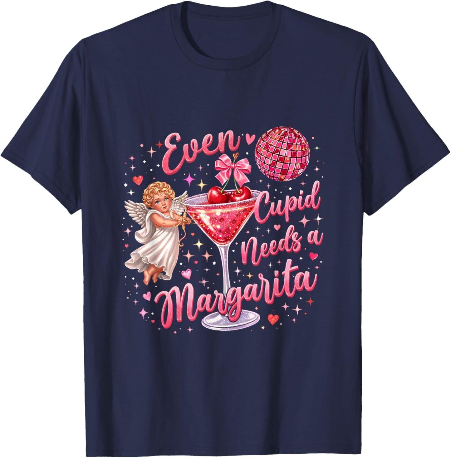 Valentine Funny Even Cupid Need A Margarita Retro Trendy T-Shirt - T-Shirt | Navy