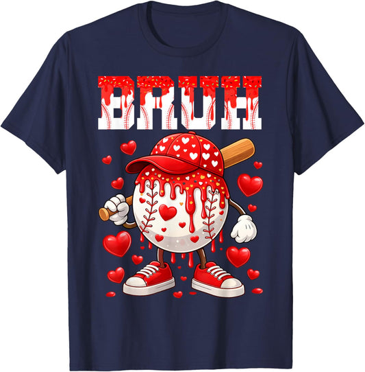 Valentines Day Baseball Drip Boys Bruh Ice Cream Toddler Kid T-Shirt - T-Shirt | Navy