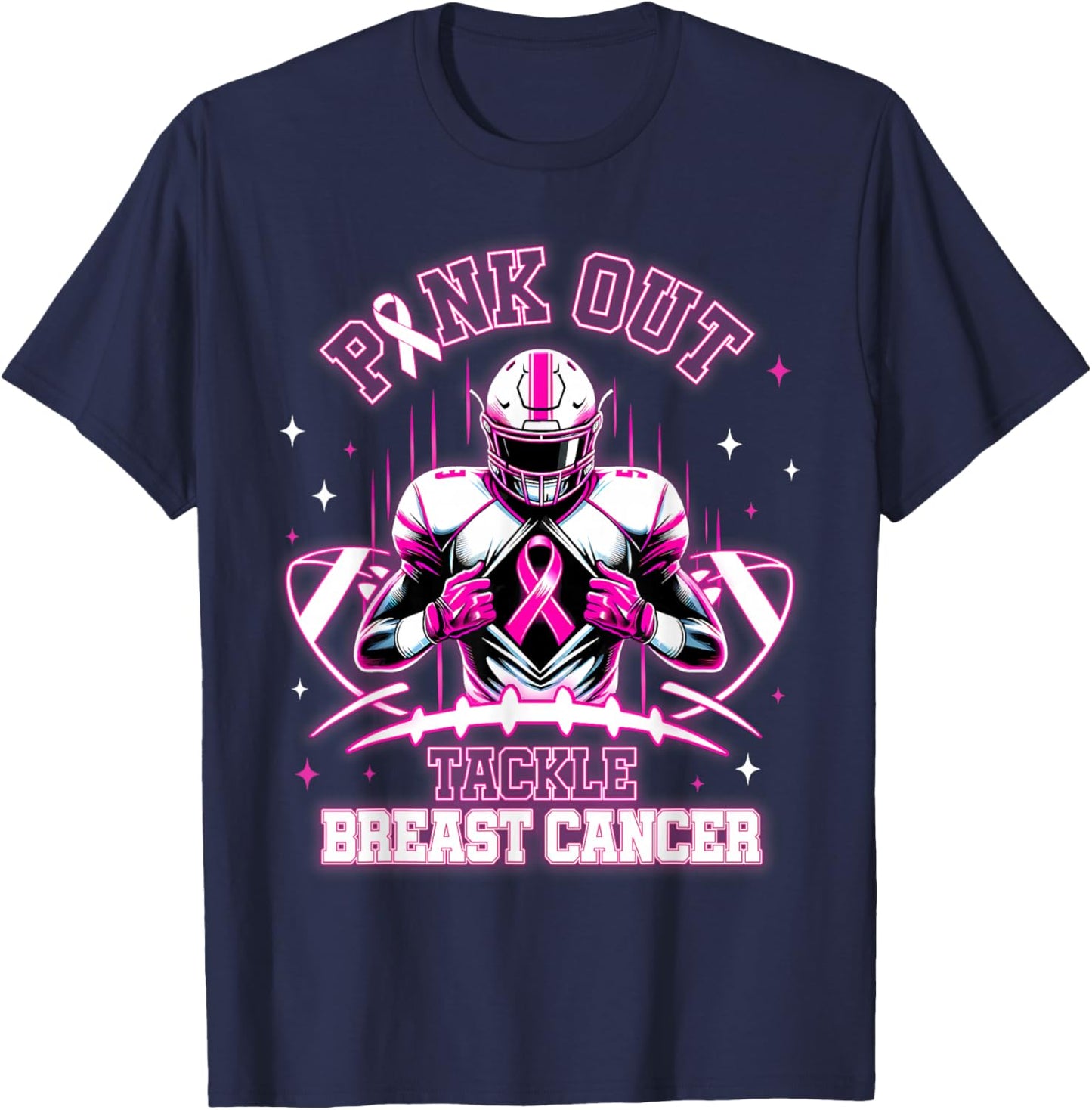 Pink Out Tackle Breast Cancer Awareness Football Player T-Shirt - T-Shirt | Navy