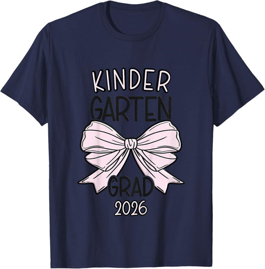 Kids Kindergarten Grad 2026 Bow Kindergarten Graduation 2026 T-Shirt - T-Shirt | Navy