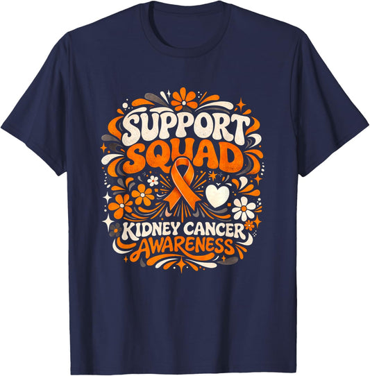 Support Squad Kidney Cancer Awareness Orange Ribbon T-Shirt - T-Shirt | Navy