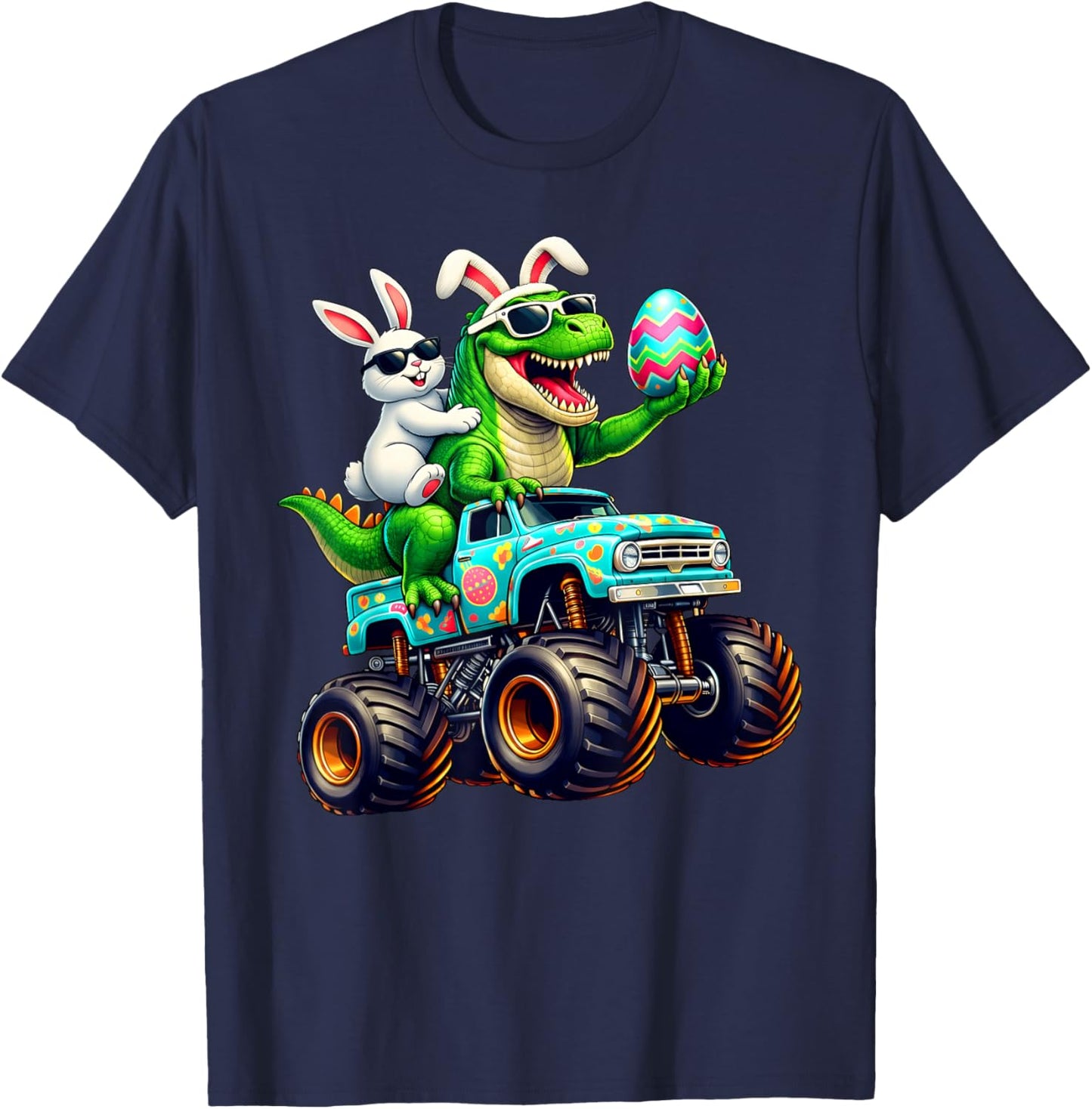 Happy Easter Bunny T Rex Monster Truck Dinosaur Boy Men T-Shirt - T-Shirt | Navy