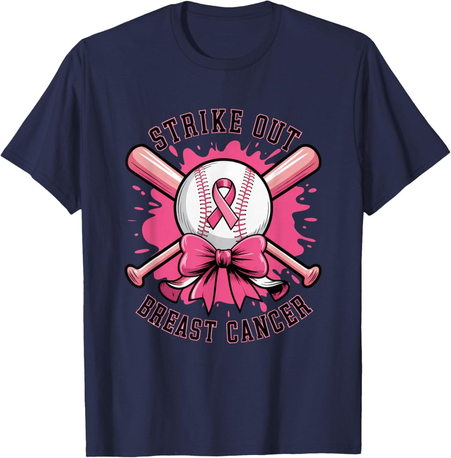 Strike Out Breast Cancer Baseball Pink T-Shirt - T-Shirt | Navy