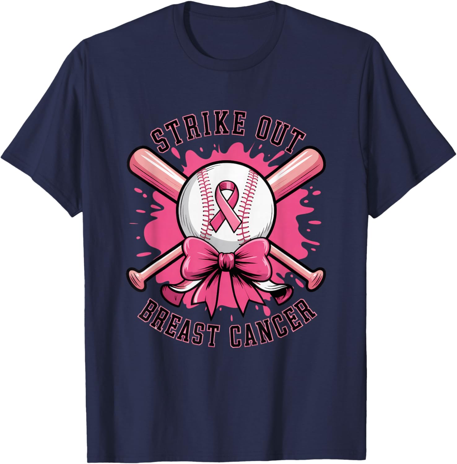 Strike Out Breast Cancer Baseball Pink T-Shirt - T-Shirt | Navy