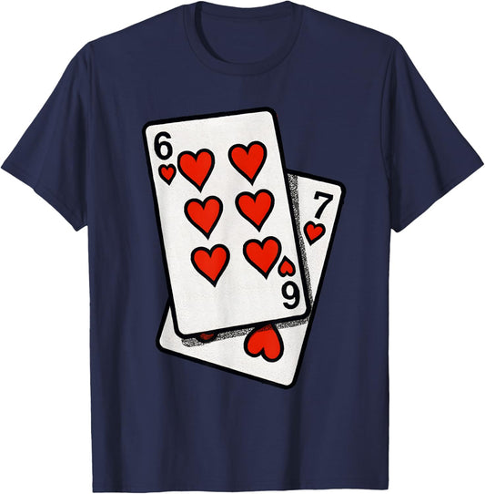Funny Six Seven 6-7 Playing Cards Hearts Valentines Day 67 T-Shirt - T-Shirt | Navy