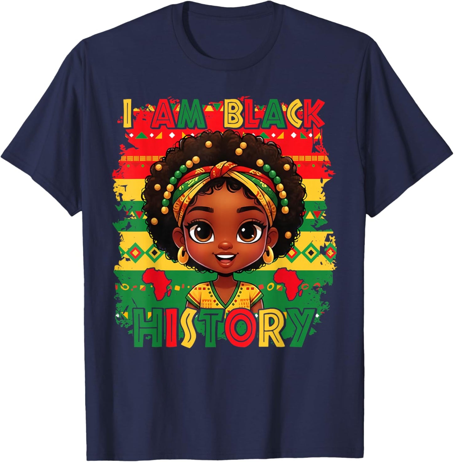 I Am Black History Afro Girly African American Girls Kids T-Shirt - T-Shirt | Navy