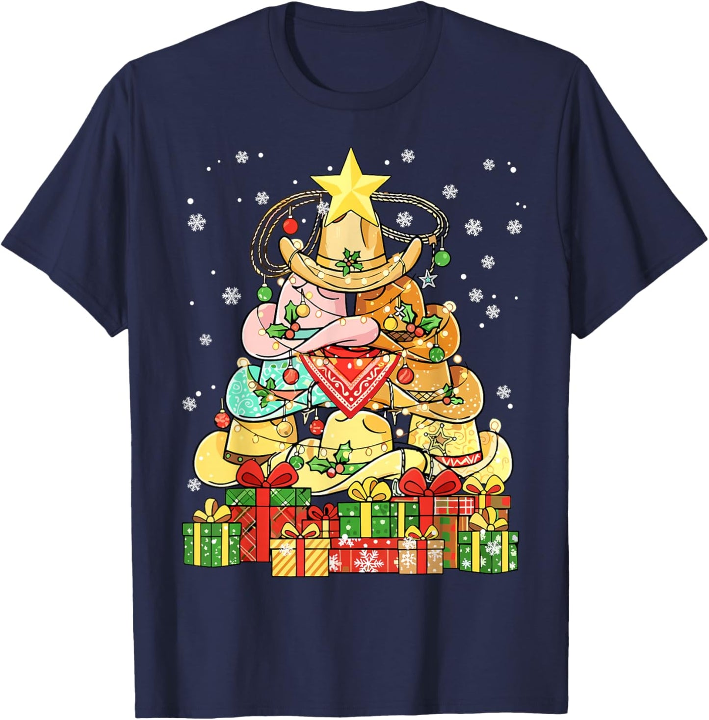 Cowboy Hat Christmas Tree Western Xmas T-Shirt - T-Shirt | Navy