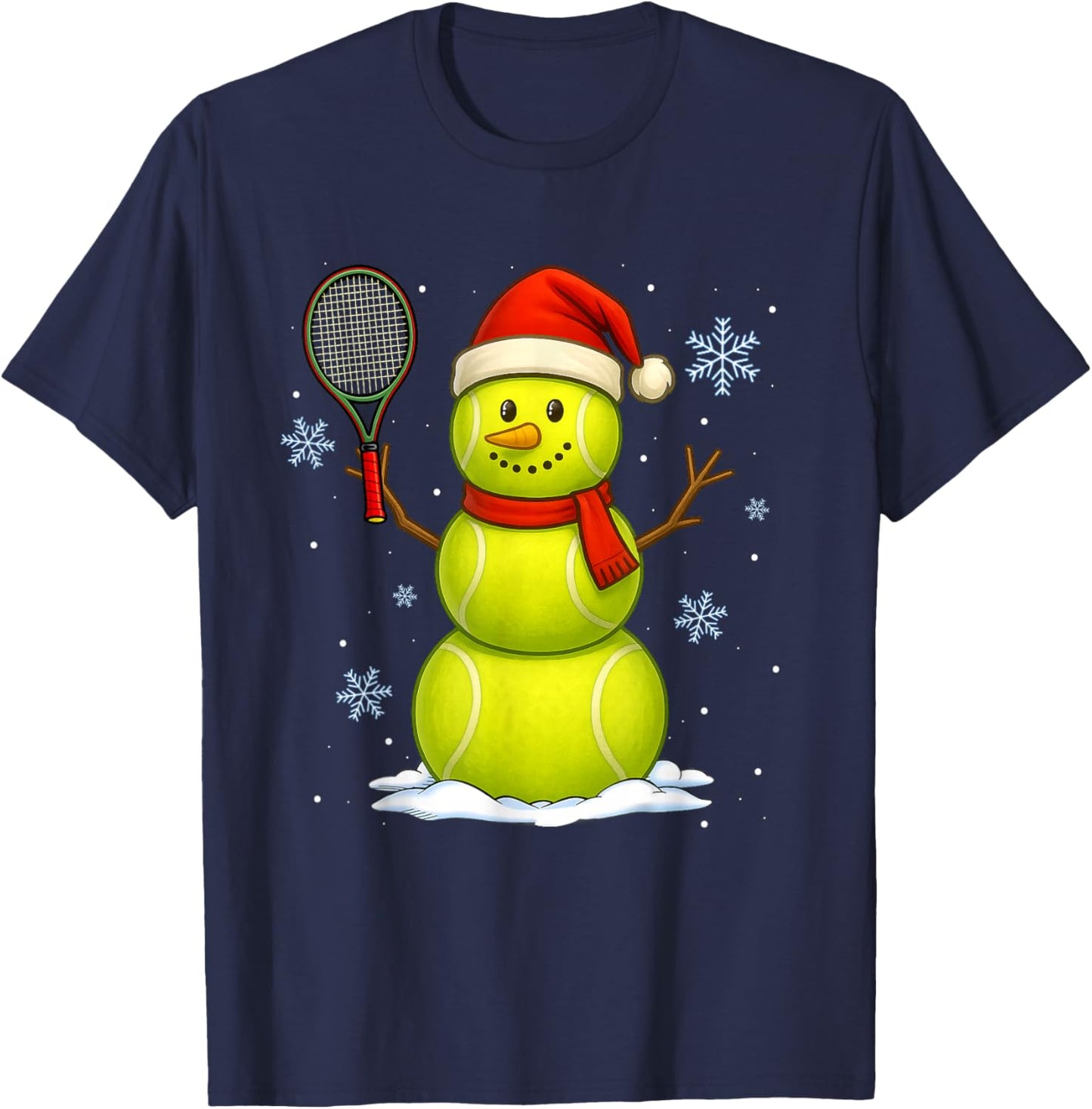 Tennis Snowman Merry Christmas Holiday Sports Xmas Pajamas T-Shirt - T-Shirt | Navy