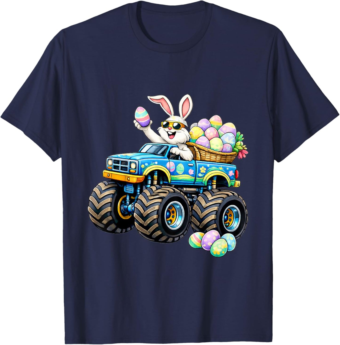 Easter Day Bunny Monster Truck Eggs Rabbit Boys Kids T-Shirt - T-Shirt | Navy