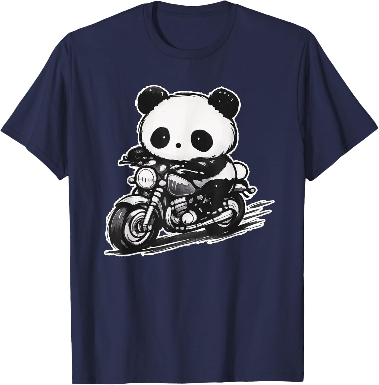 Baby Panda Riding a Motorcycle Monochrome T-Shirt - T-Shirt | Navy