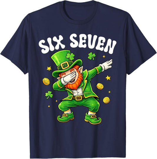 Six Seven Leprechaun Dabbing 67 Meme St Patrick's Day Boys T-Shirt - T-Shirt | Navy