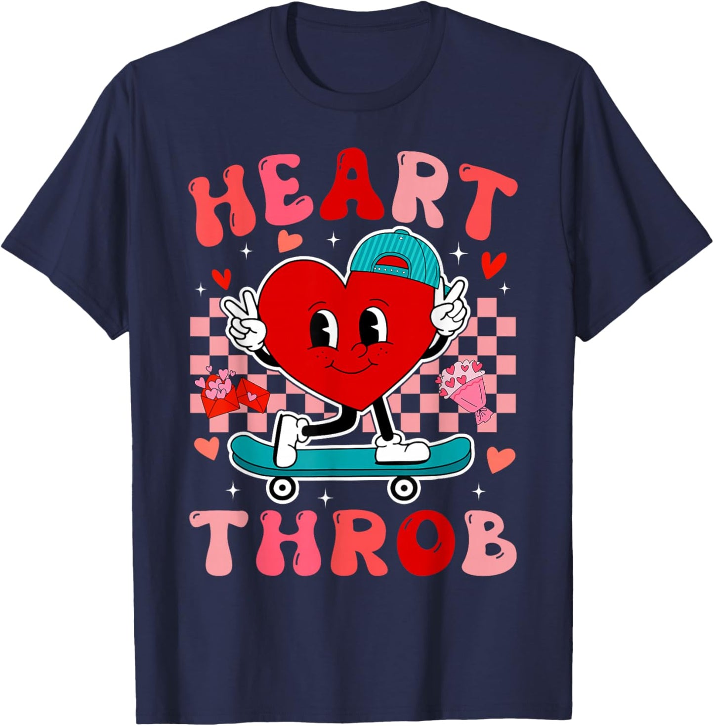 Valentine Retro Groovy Heart Throb Men Boys Kids Toddlers T-Shirt - T-Shirt | Navy