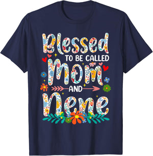 Mother's Day Blessed to Be Called Mom and Nene Flowers T-Shirt - T-Shirt | Navy