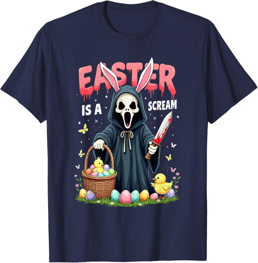 Spooky Easter is A Scream Gothic Bunny Design T-Shirt - T-Shirt | Navy