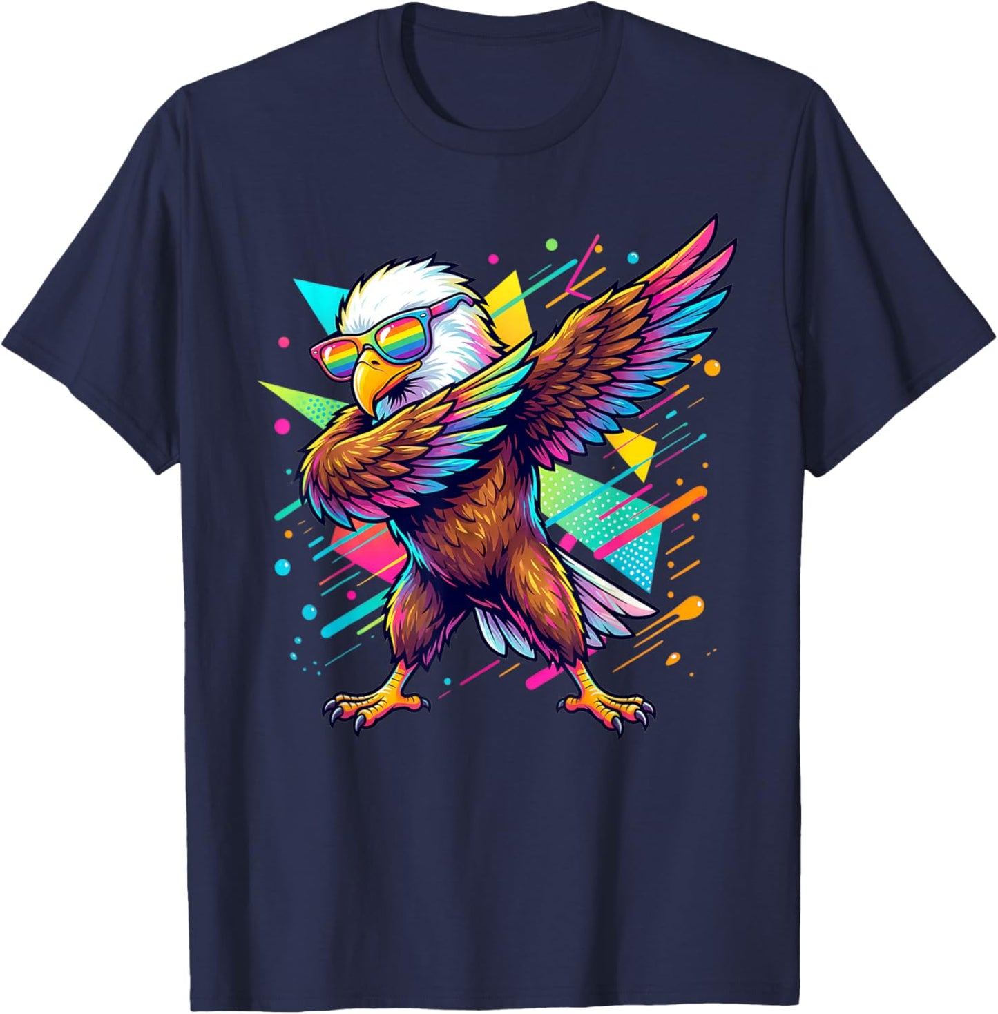 Dabbing Bald Eagle Kids Boys Colorful Eagle Bird Lovers T-Shirt - T-Shirt | Navy