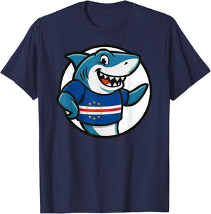 Cabo Verde Flag Shark Funny Cabo Verdean T-Shirt - T-Shirt | Navy