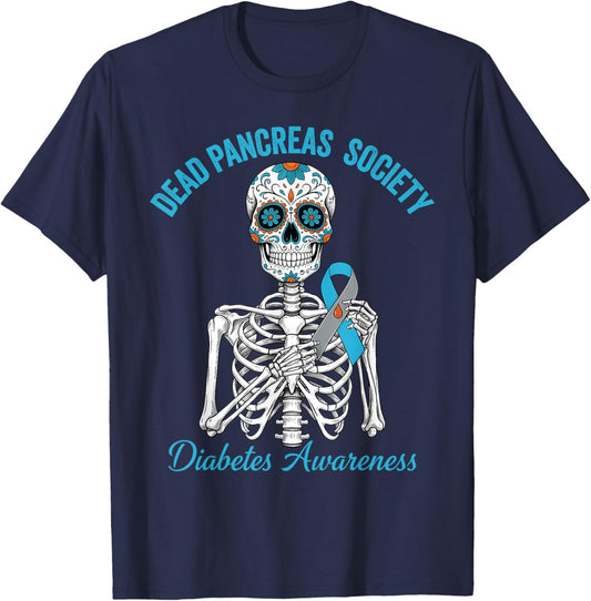Dead Pancreas Society Blue Gray Ribbon Diabetes Awareness T-Shirt - T-Shirt | Navy
