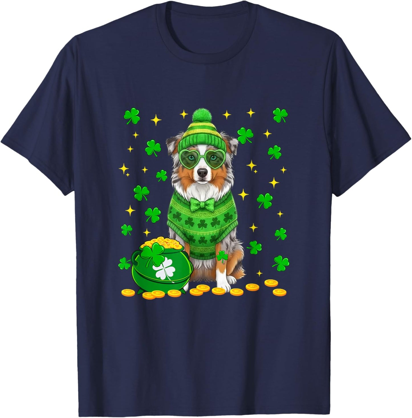 Aussie Sunglasses Shamrocks St. Patrick's Day Owner Kids T-Shirt - T-Shirt | Navy