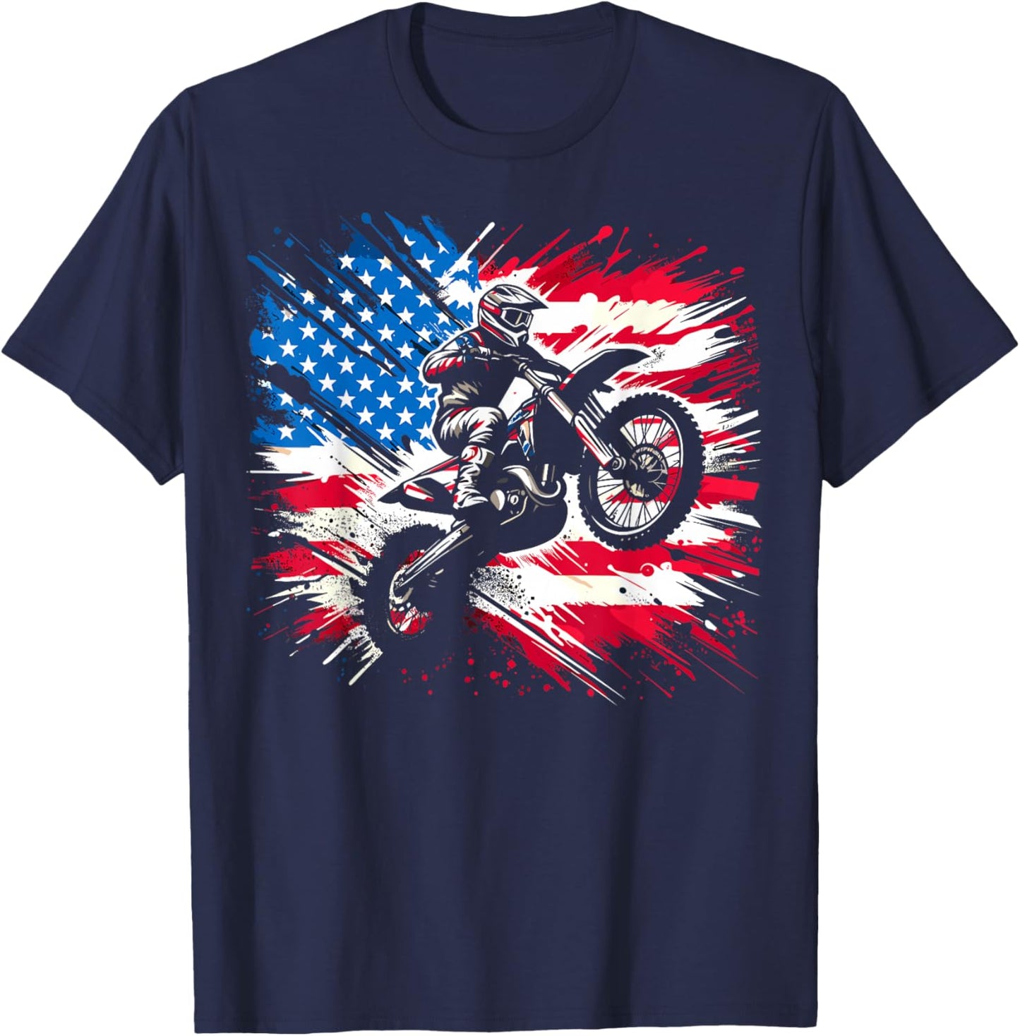 Dirtbike Motocross USA Flag T-Shirt - T-Shirt | Navy