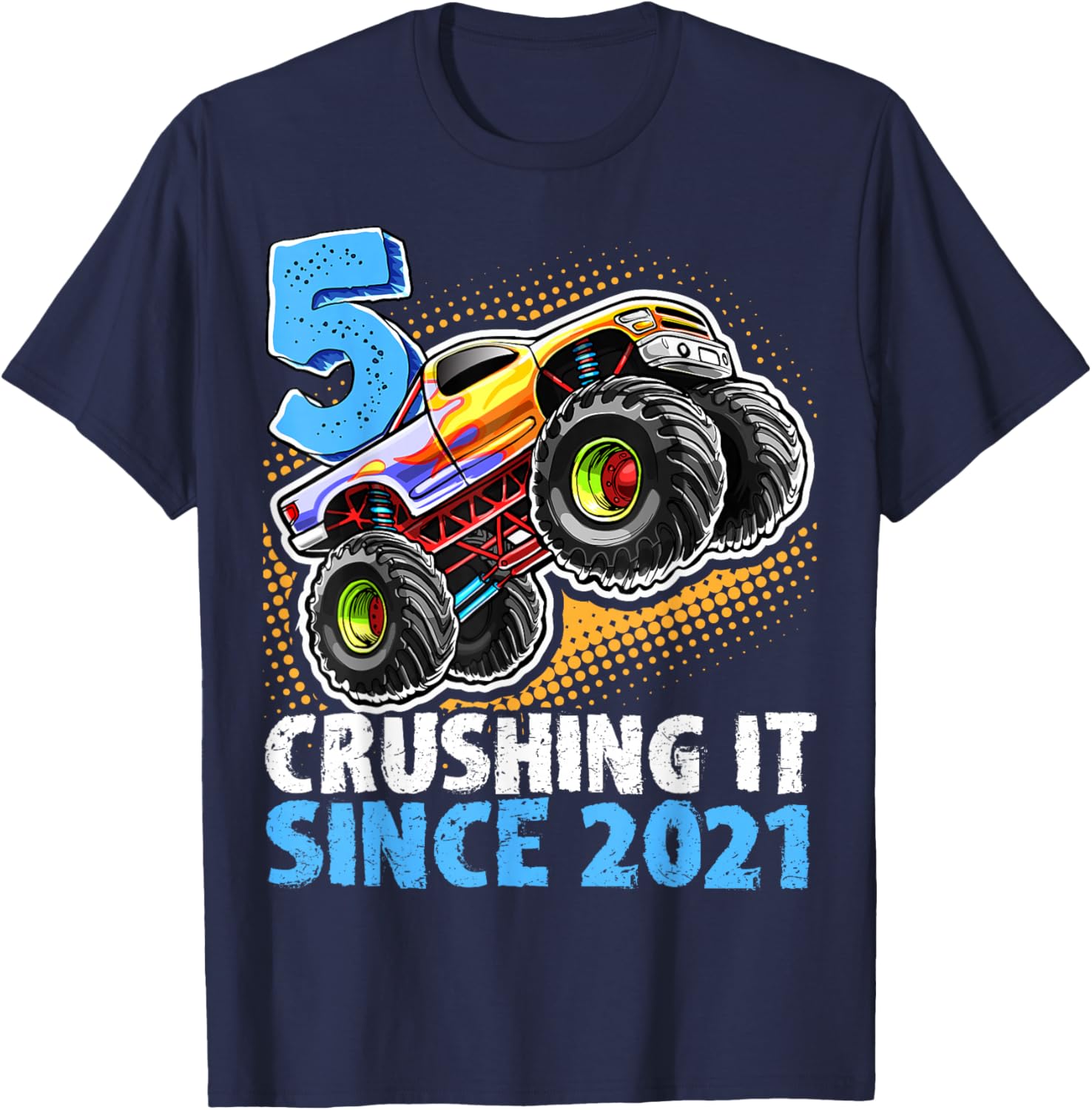 Birthday Monster Truck 5 Year Old Boys 5th Party Born 2021 T-Shirt - T-Shirt | Navy