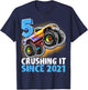 Birthday Monster Truck 5 Year Old Boys 5th Party Born 2021 T-Shirt - T-Shirt | Navy