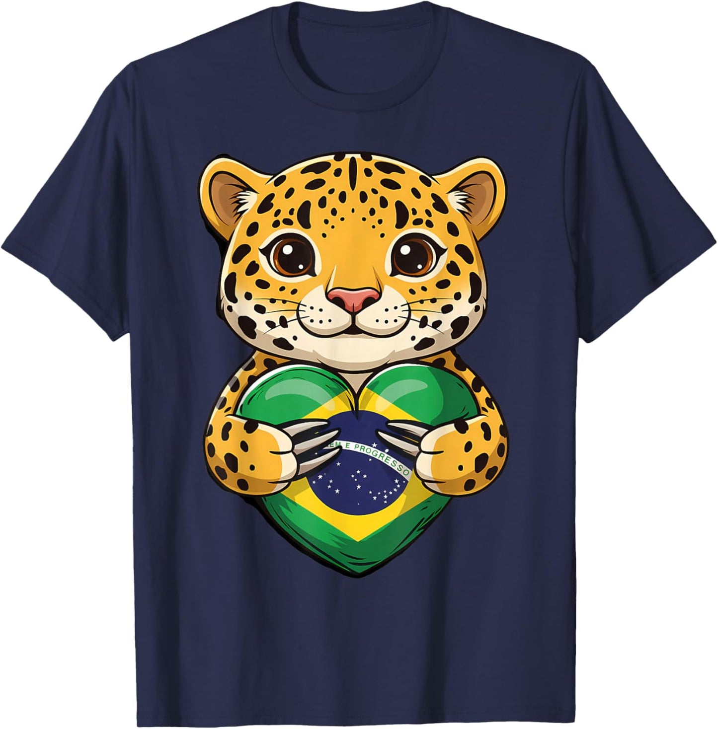 Brazil Flag Leopard Brazilian Roots Brasilian Pride Brasil T-Shirt - T-Shirt | Navy
