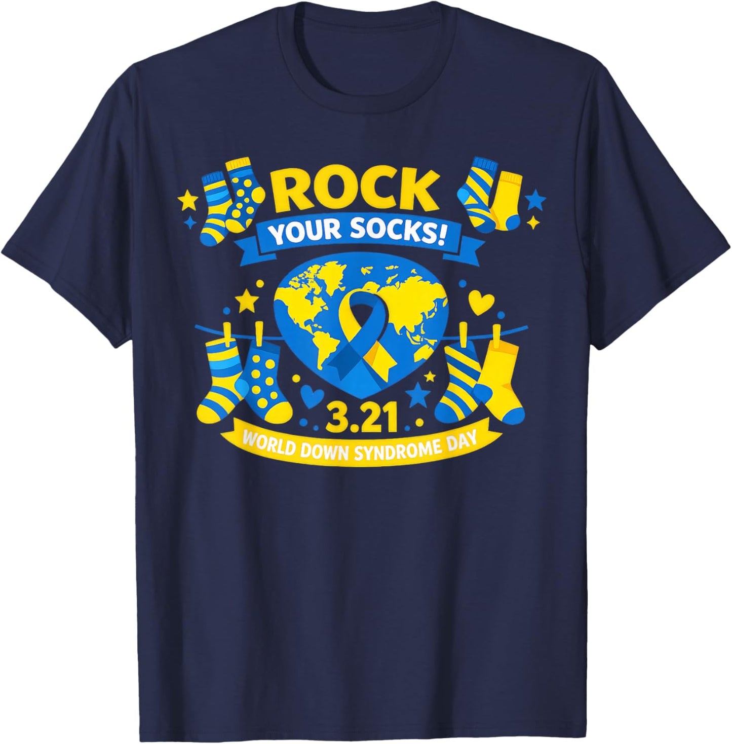 Rock Your Socks World Down Syndrome Awareness Day T-Shirt - T-Shirt | Navy