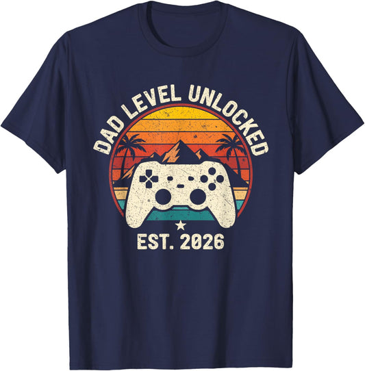 Dad Level Unlocked Leveled Up New Dad Video Gamer Gaming T-Shirt - T-Shirt | Navy