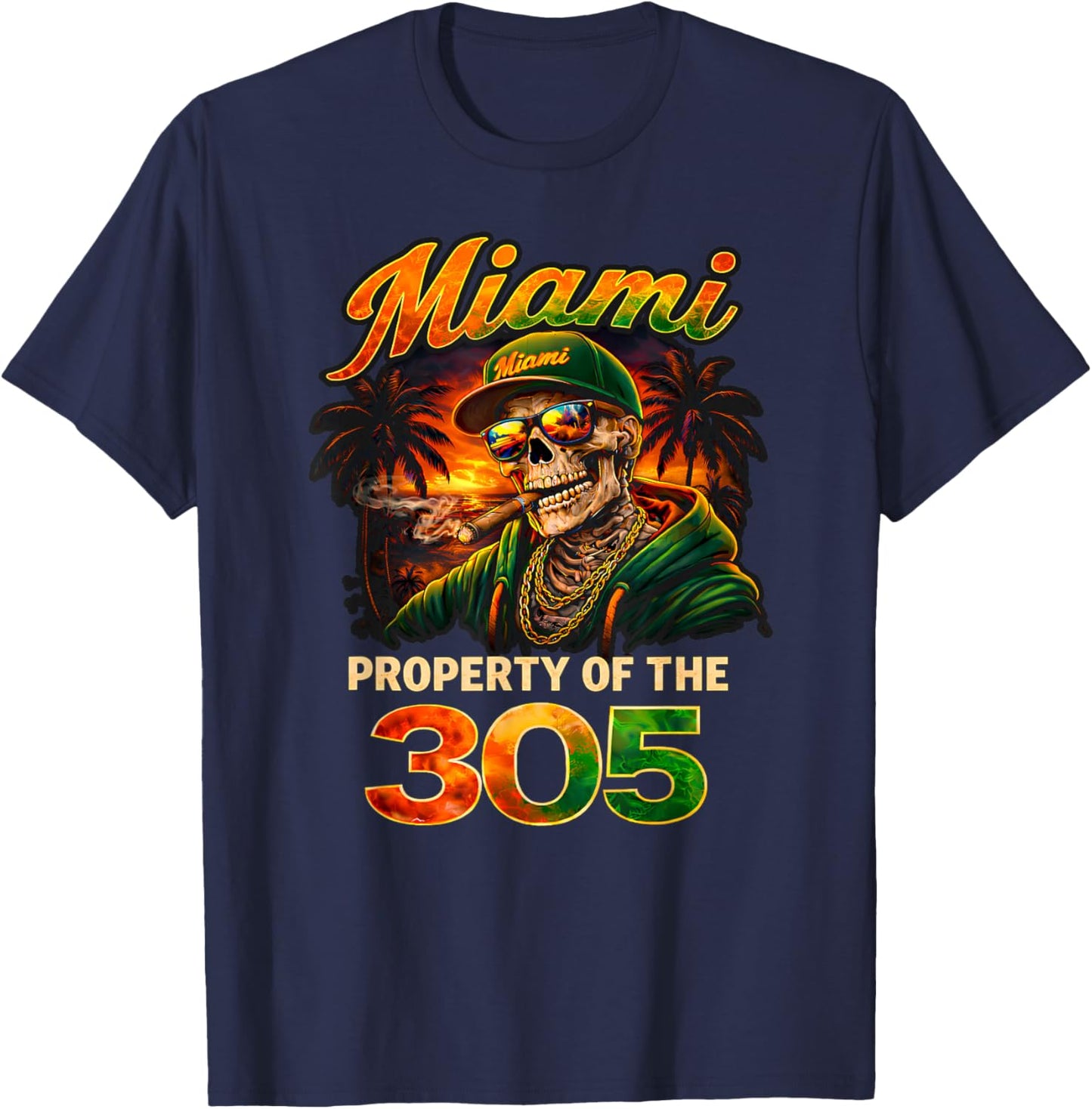 Miami Property 305 Streetwear Skeleton Urban Streetwear T-Shirt - T-Shirt | Navy