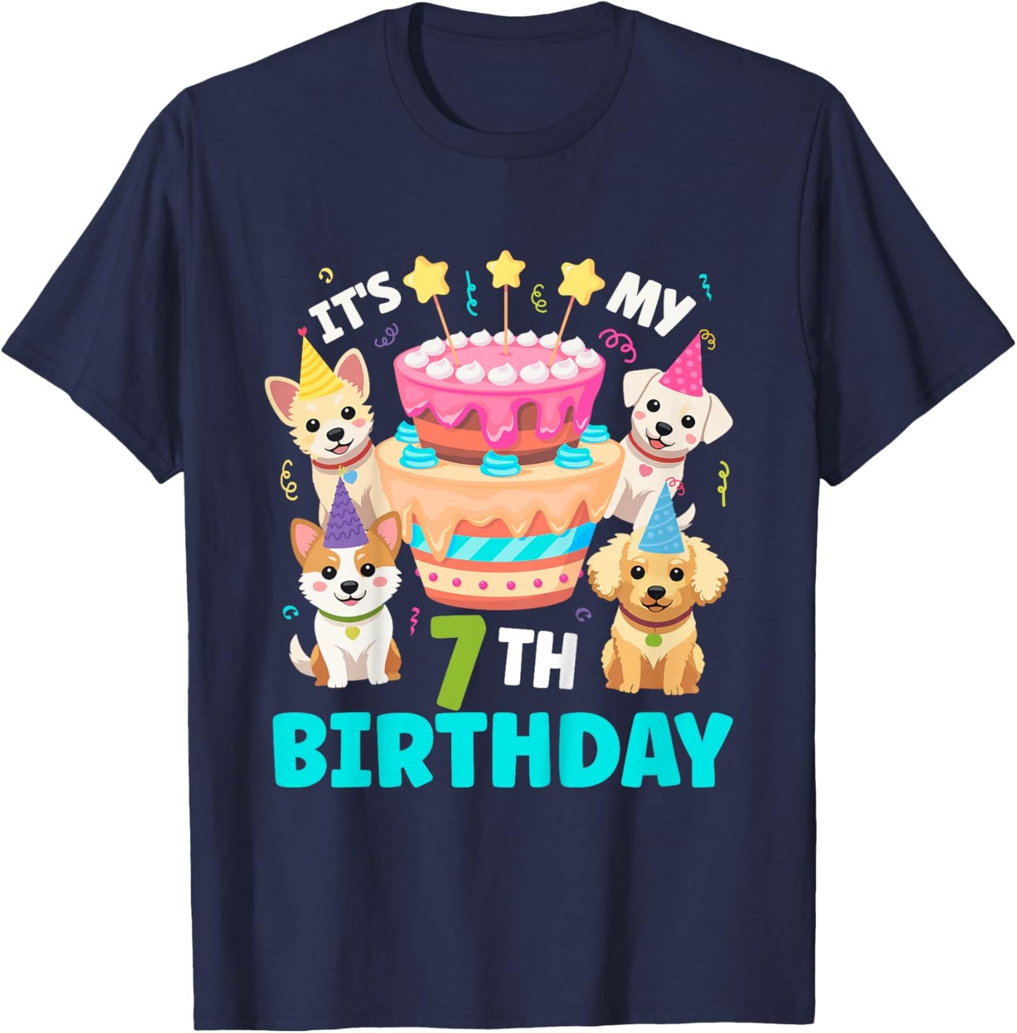 7th Dog Birthday Party Seven Year Old Puppy Birthday T-Shirt - T-Shirt | Navy