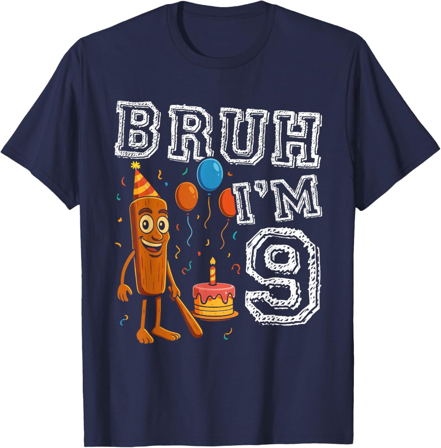 Italian Brainrot Bruh I'm 9 Age 9th Kids Boys Girls T-Shirt - T-Shirt | Navy