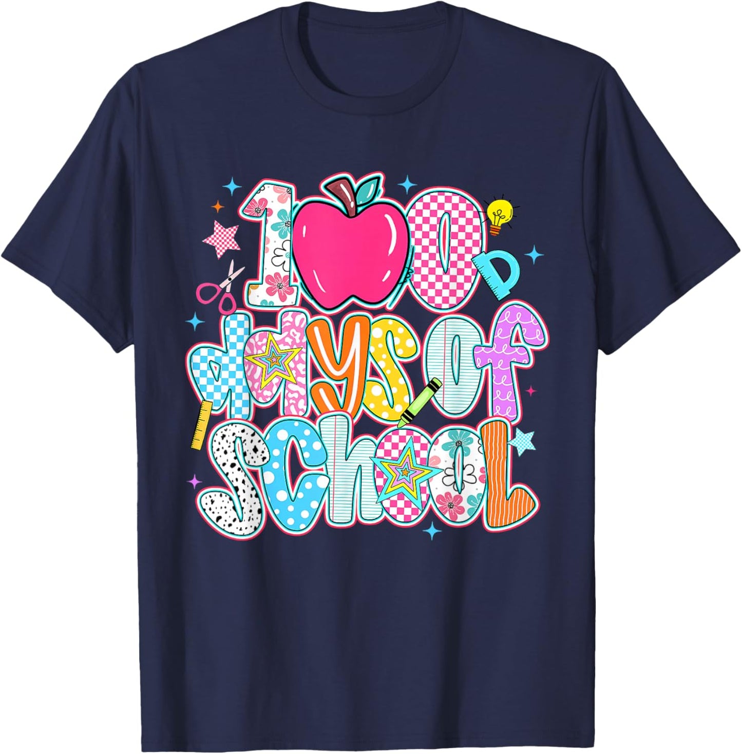 Preppy 100 Days of School Girl Cute 100th Day of School Kids T-Shirt - T-Shirt | Navy