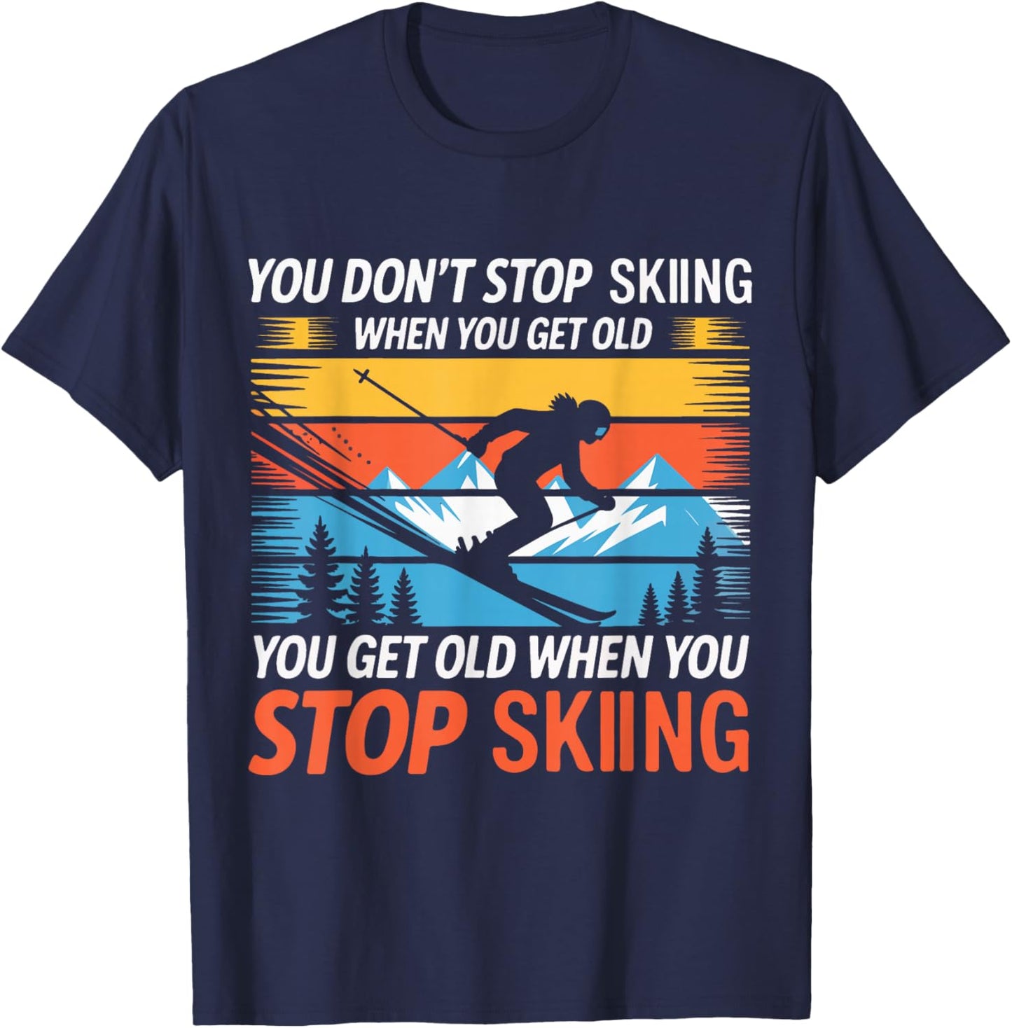 Retro Vintage Skiing Skier Mountain Winter Snow Alpine T-Shirt - T-Shirt | Navy