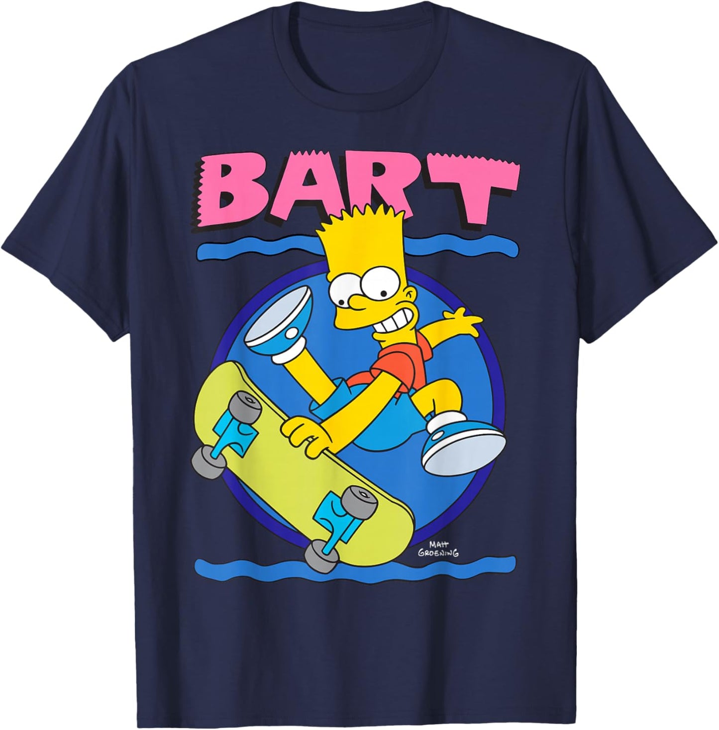 The Simpsons 90's Art Style Bart Ridding Skateboard T-Shirt - T-Shirt | Navy