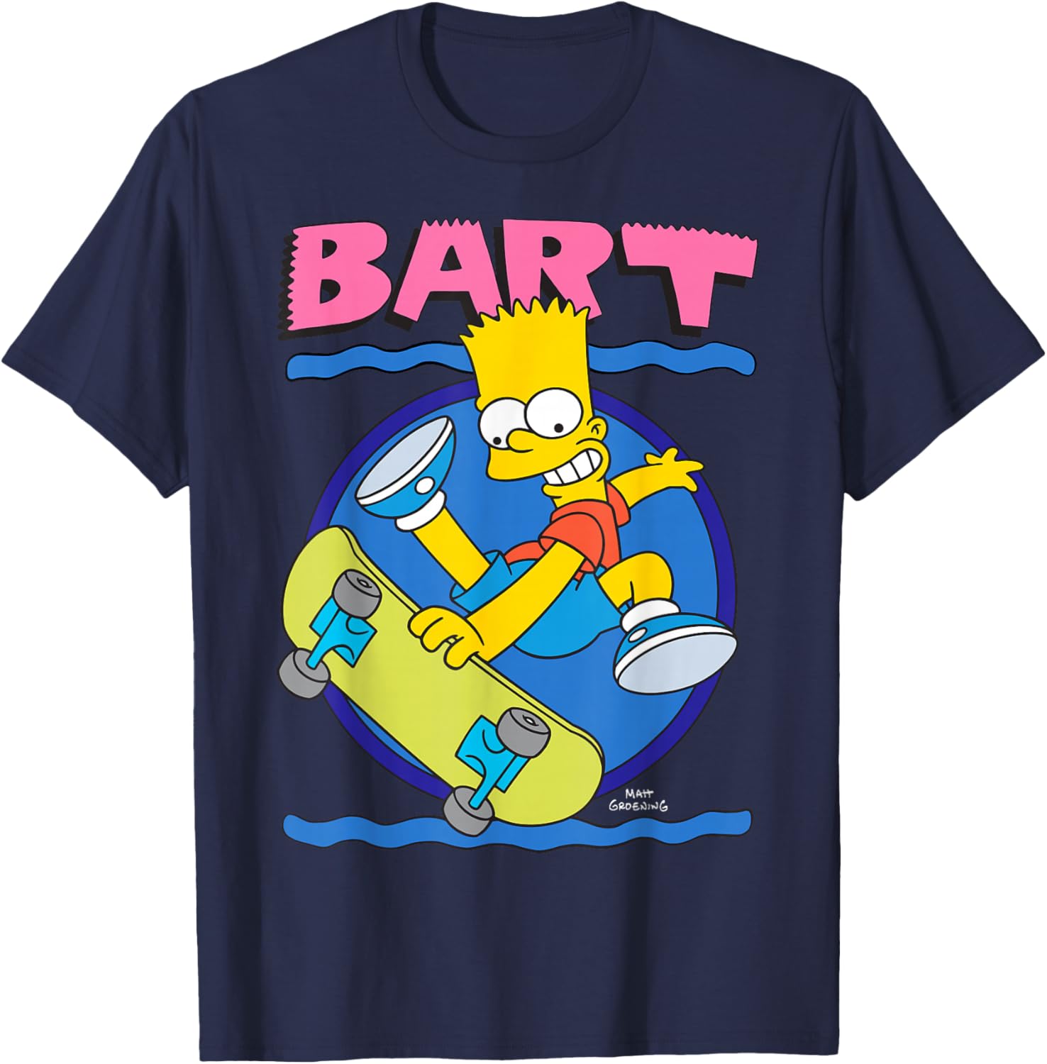 The Simpsons 90's Art Style Bart Ridding Skateboard T-Shirt - T-Shirt | Navy
