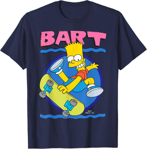 The Simpsons 90's Art Style Bart Ridding Skateboard T-Shirt - T-Shirt | Navy