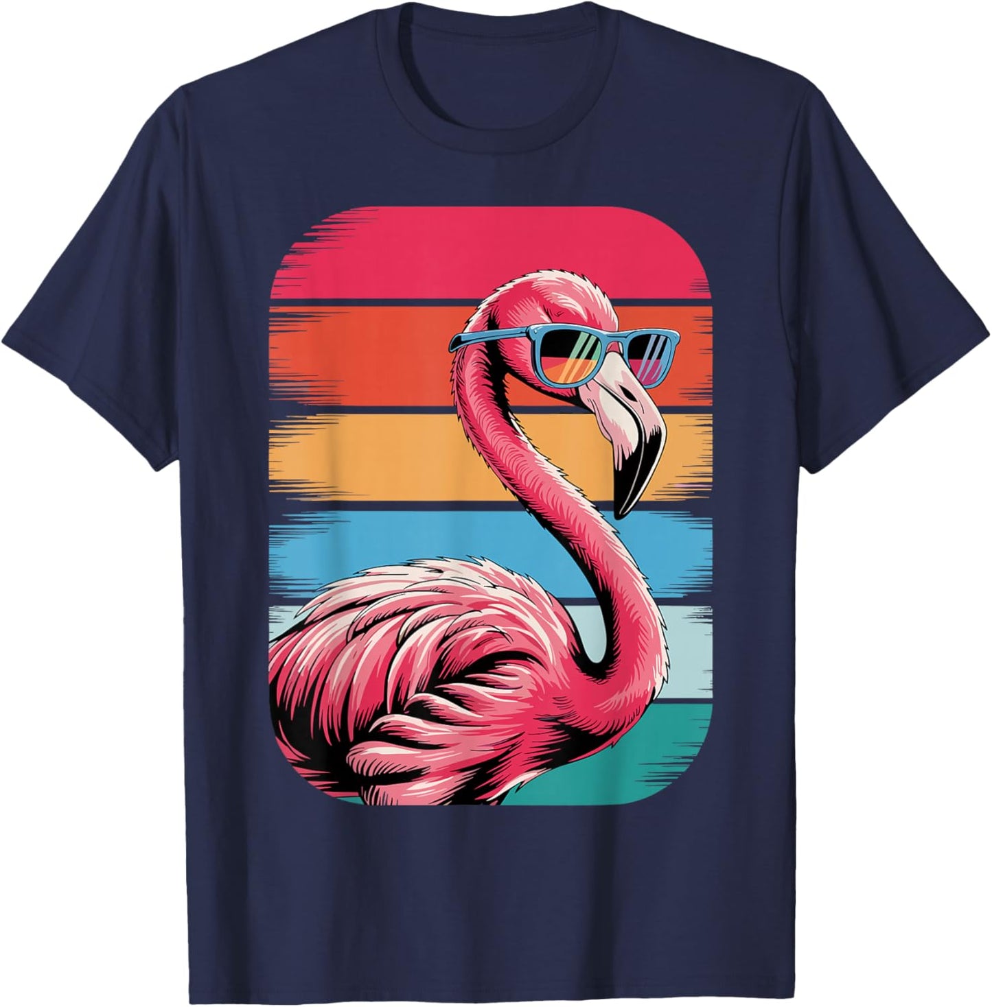 Retro Flamingo Sunset Tropical T-Shirt - T-Shirt | Navy