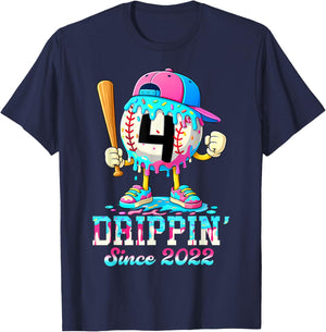 Baseball 4 Years Old Since 2022 Ice Cream 4th Birthday Boys T-Shirt - T-Shirt | Navy