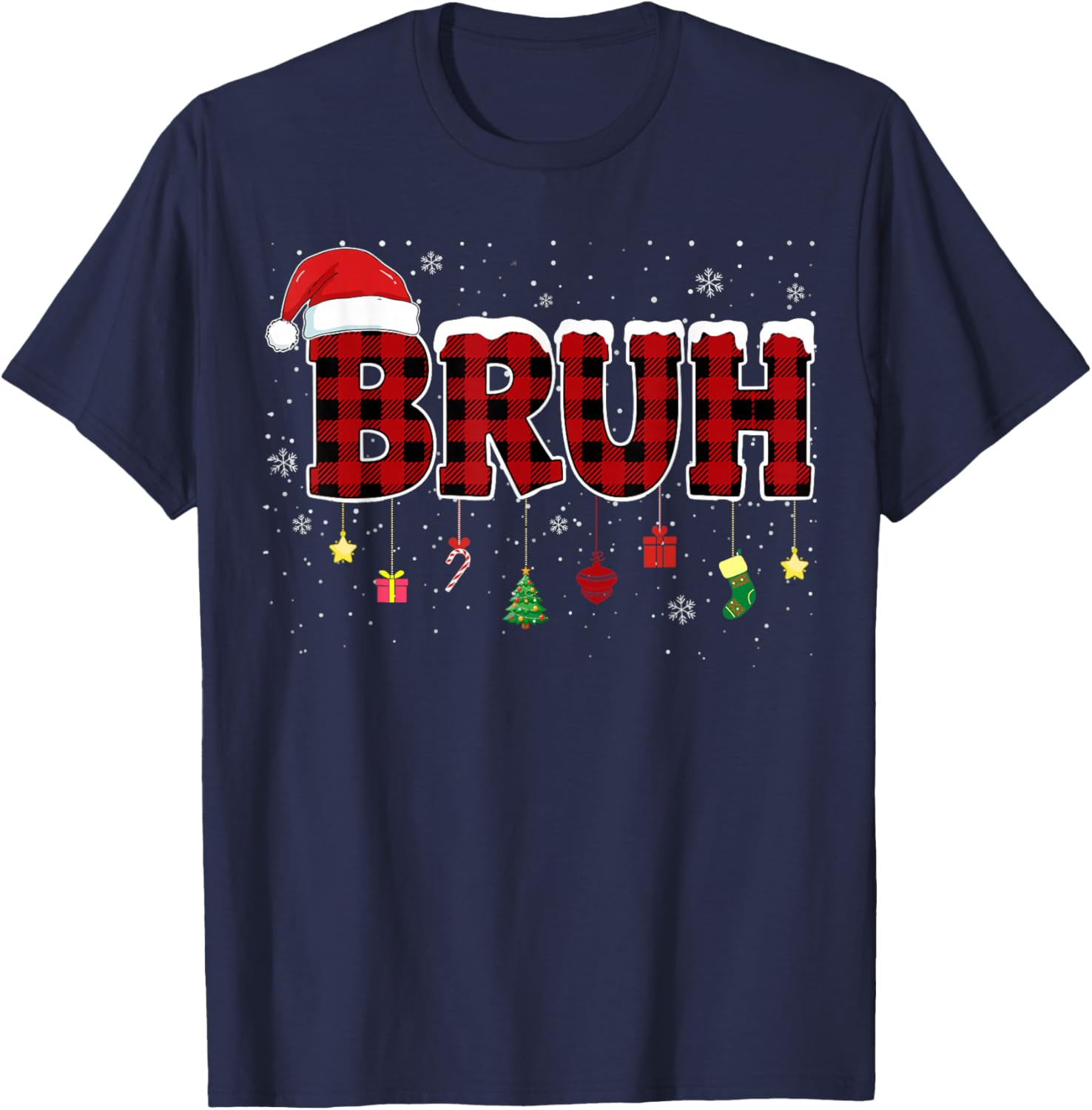 Bruh Funny Christmas Red Plaid Teens Boys Kids Xmas Pajamas T-Shirt - T-Shirt | Navy