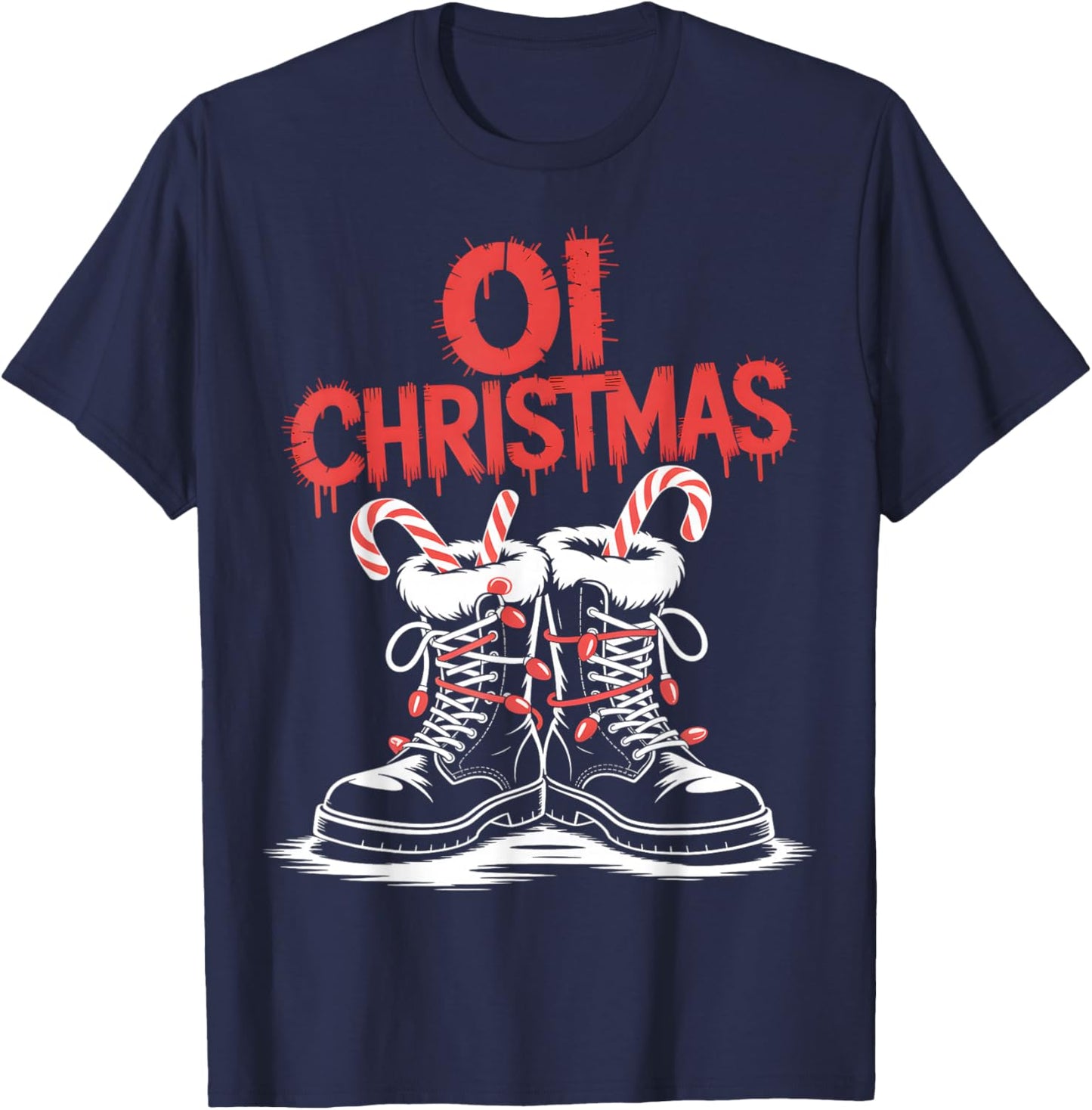 Oi Christmas Punk Boots Holiday T-Shirt - T-Shirt | Navy