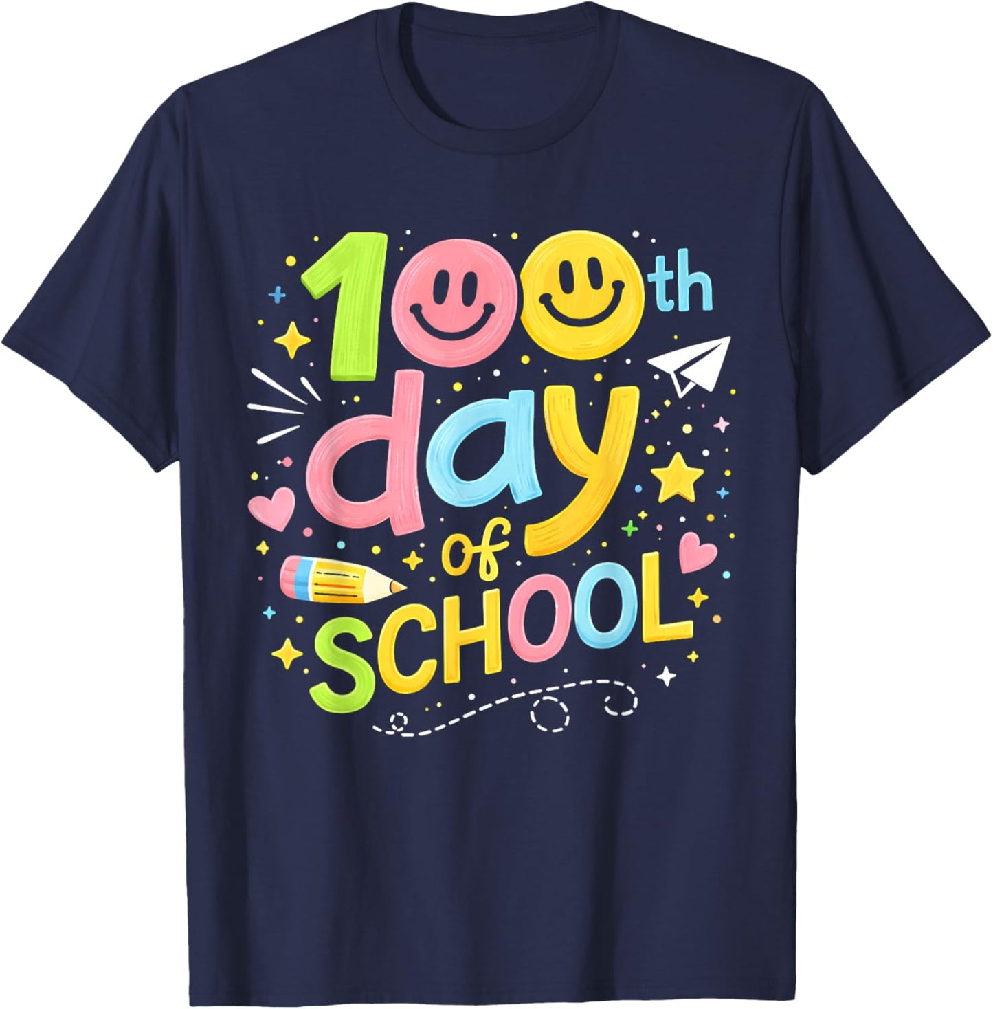 100th Day of School Teacher Girls Kids 100 Days of School T-Shirt - T-Shirt | Navy