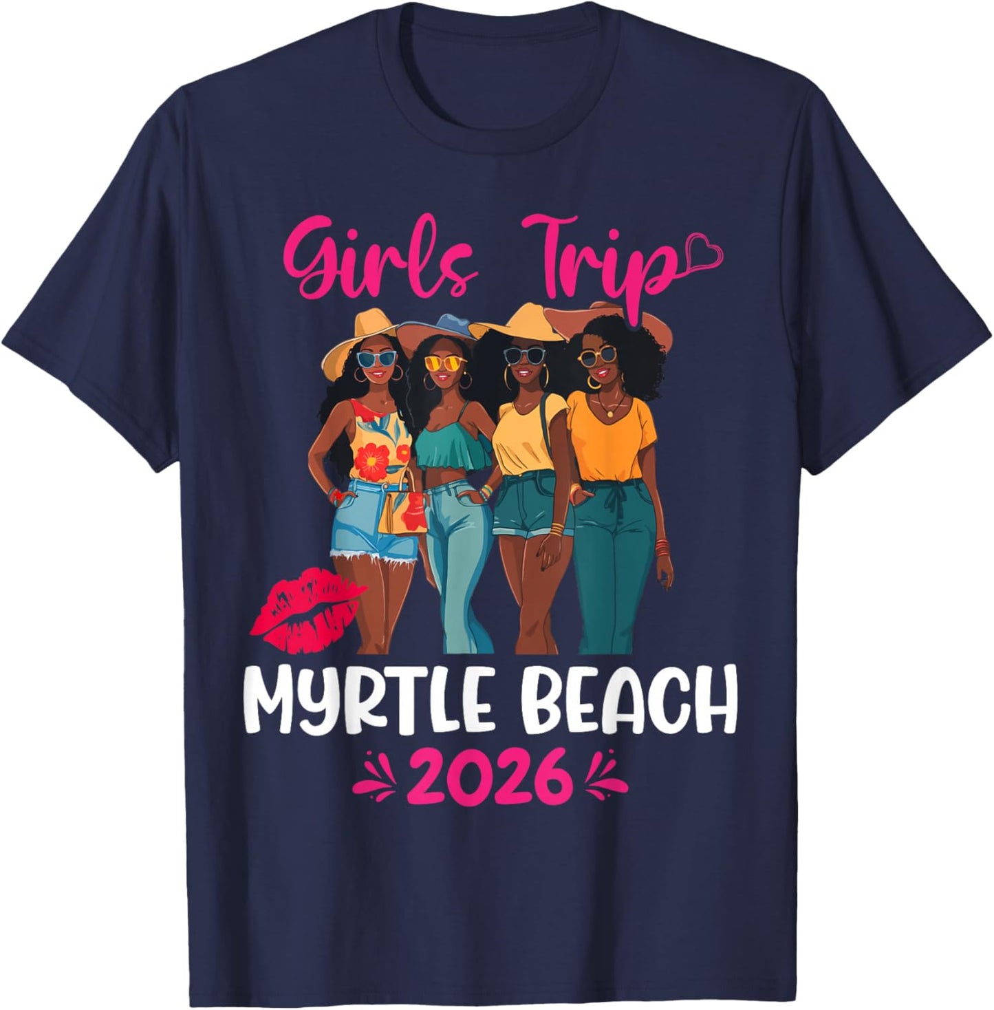 Black Girls Trip Myrtle Beach 2026 Vacation Matching T-Shirt - T-Shirt | Navy