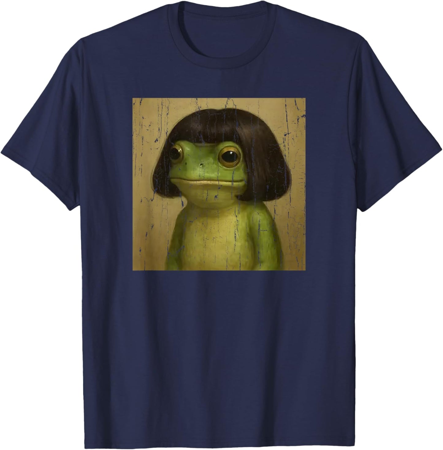 Frog Face with Bob Haircut Meme T-Shirt - T-Shirt | Navy