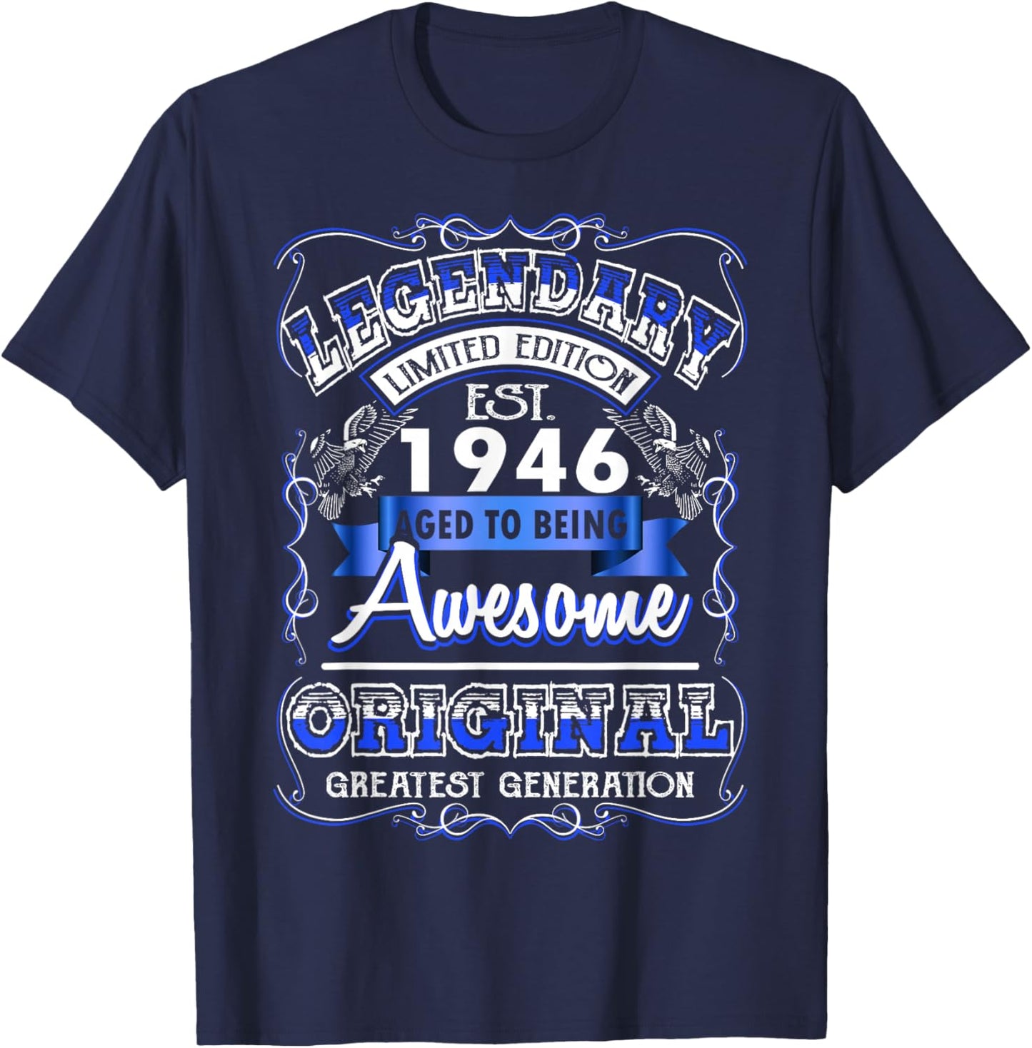 80th Birthday Gift Legendary Est. 1946 80 Years Old T-Shirt - T-Shirt | Navy